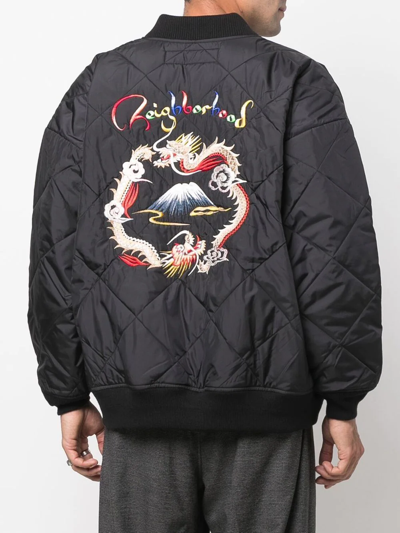 Shop Neighborhood Souvenir Dragon-embroidered Bomber Jacket In Black