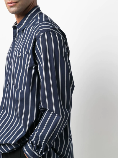 Shop White Mountaineering Striped Oversized Long Shirt In Blue