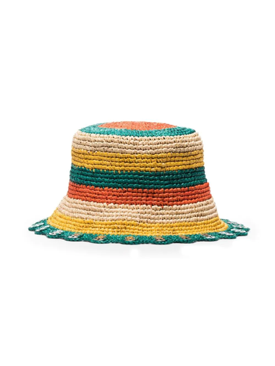 Rabanne Embellished Striped Raffia Bucket Hat In Green