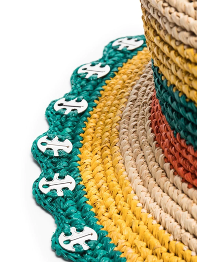 Rabanne Embellished Striped Raffia Bucket Hat In Green