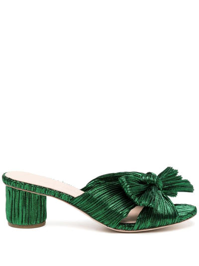 Shop Loeffler Randall Lamé Bow Sandals In Green