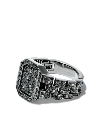 Shop Shay 18kt White Gold Diamond Signet Ring In Silver