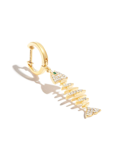 18K黄金鱼骨造型钻石耳环