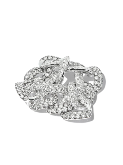 Shop Shay 18kt White Gold Diamond Link Ring In Silver