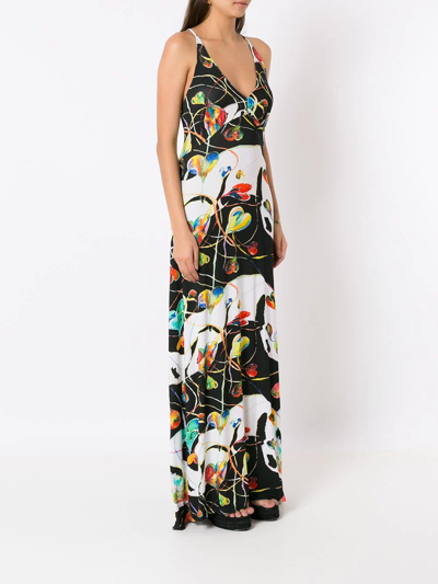 Amir Slama Graphic Heart-print Maxi Dress In Black