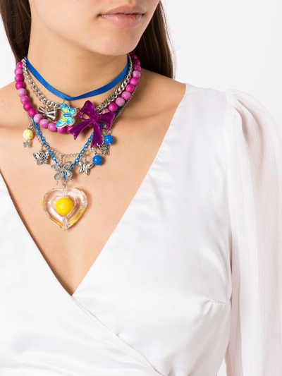 Shop Amir Slama Heart Multi Chain Necklace In Multicolour