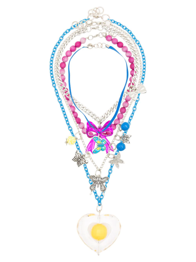 Shop Amir Slama Heart Multi Chain Necklace In Multicolour