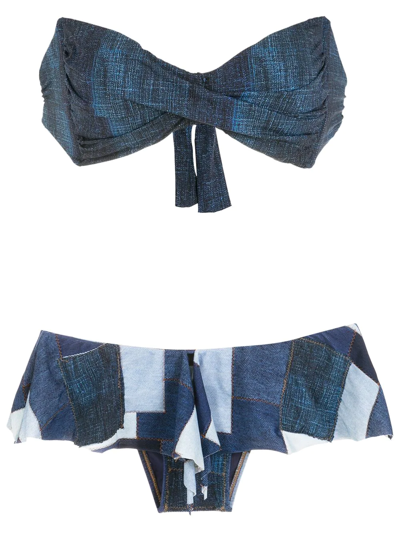 Shop Amir Slama Patchwork Denim-style Bikini In Blue