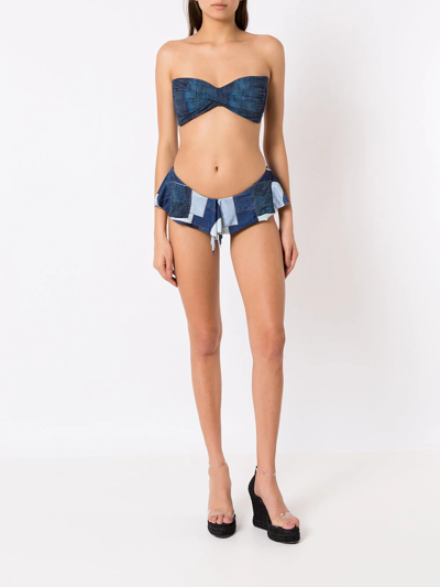 Amir Slama Patchwork Denim-style Bikini In Blue