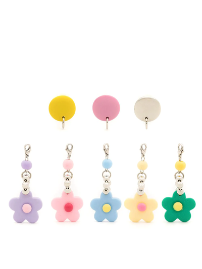 Shop Amir Slama Flower Drop Chain Earring Set In Multicolour