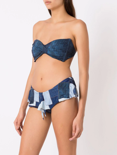 Shop Amir Slama Patchwork Denim-style Bikini In Blue