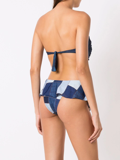 Amir Slama Patchwork Denim-style Bikini In Blue