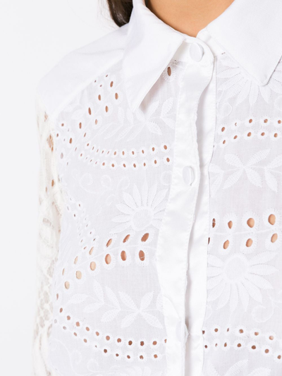 Shop Amir Slama Broderie-anglais Lace Panelled Shirt In White