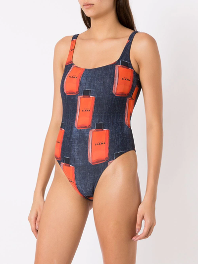 Amir Slama Graphic Logo-print Swimsuit In Blue