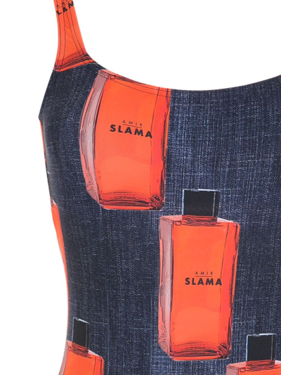 Amir Slama Graphic Logo-print Swimsuit In Blue