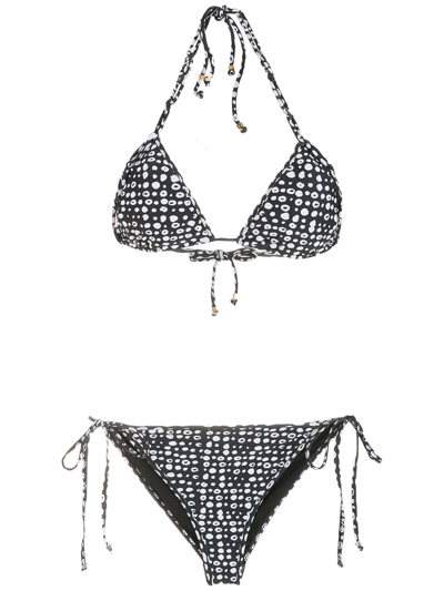 Shop Amir Slama Polka Dot-print Triangle Bikini In Black
