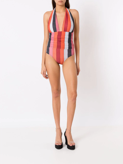 Shop Amir Slama Colour-block Halterneck Swimsuit In Multicolour