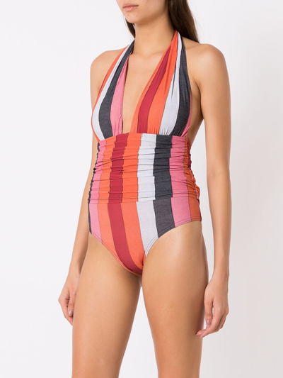 Shop Amir Slama Colour-block Halterneck Swimsuit In Multicolour