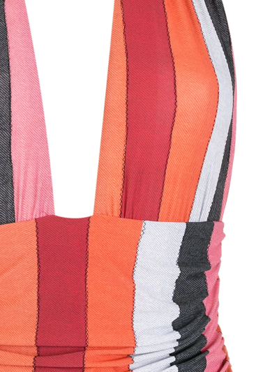 Shop Amir Slama Colour-block Halterneck Swimsuit In Multicolour