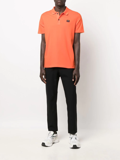 Shop Paul & Shark Logo Patch Polo Shirt In Orange