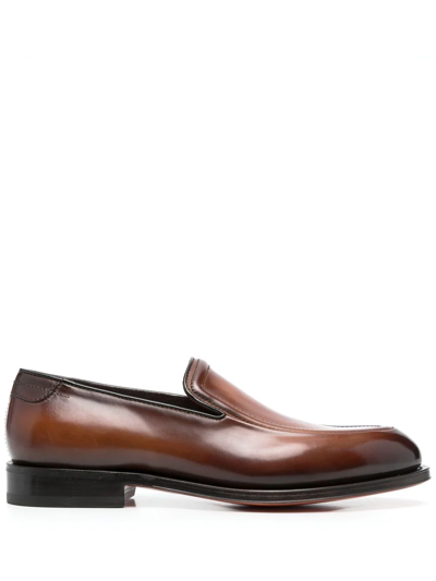 Shop Santoni Distressed 25mm Loafers In Brown