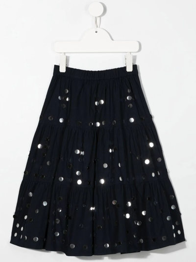 Shop P.a.r.o.s.h Cindera Disc-embellished Tiered Skirt In Blue
