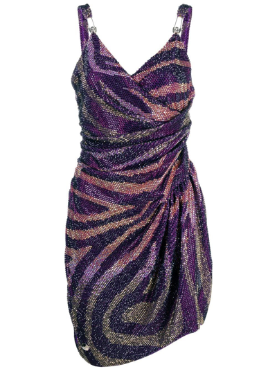Shop Philipp Plein Crystal-embellished Zebra-print Dress In Purple