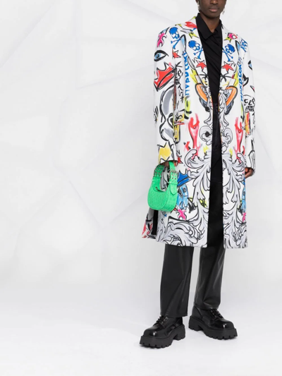 Philipp Plein Agnelli Graffiti-print Single-breasted Coat In White