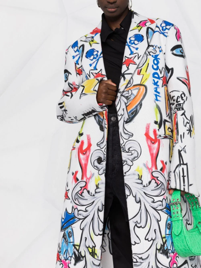 Philipp Plein Agnelli Graffiti-print Single-breasted Coat In White