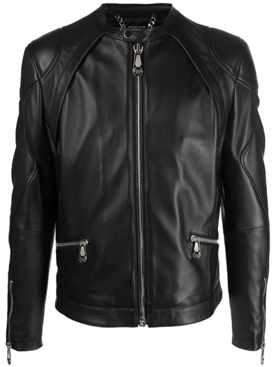 Shop Philipp Plein Zip-through Biker Jacket In Black