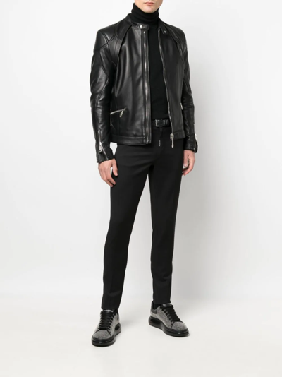 Shop Philipp Plein Zip-through Biker Jacket In Black
