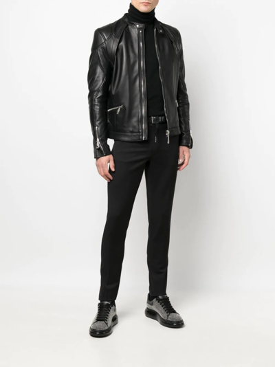 Philipp Plein Zip-through Biker Jacket In Black