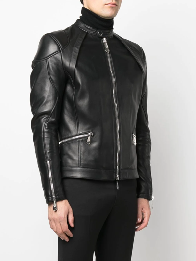 Shop Philipp Plein Zip-through Biker Jacket In Black