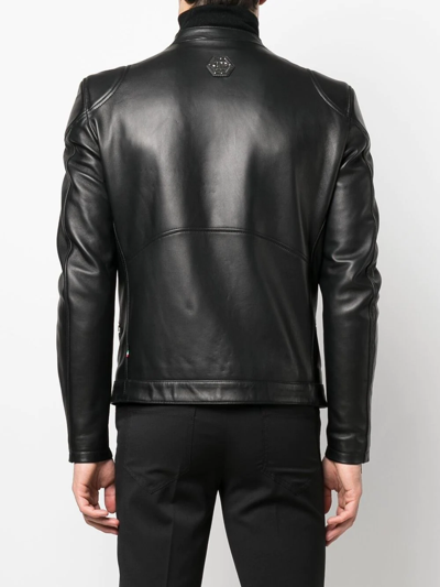 Shop Philipp Plein Zip-through Biker Jacket In Black