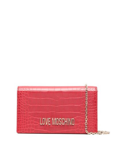 Shop Love Moschino Croc-effect Wallet-on-chain In Red