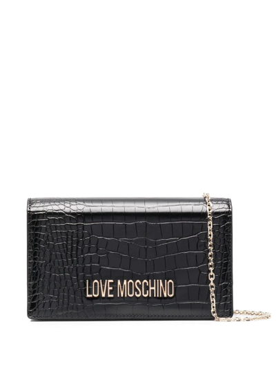 Shop Love Moschino Croc-effect Wallet-on-chain In Black