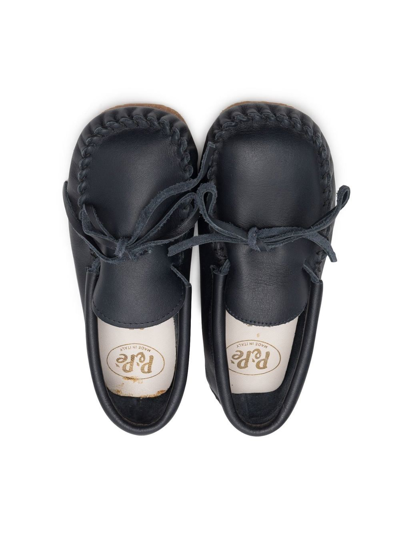 Shop Pèpè Leather Bow-detail Loafers In Blue