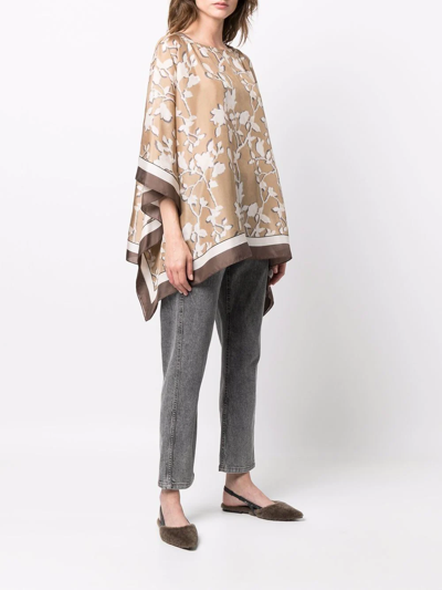 Shop Brunello Cucinelli Floral-print Kaftan In Brown