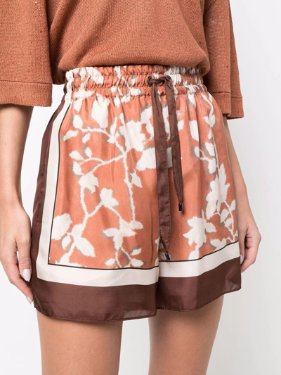 Brunello Cucinelli Floral-print Silk-faille Shorts In Orange