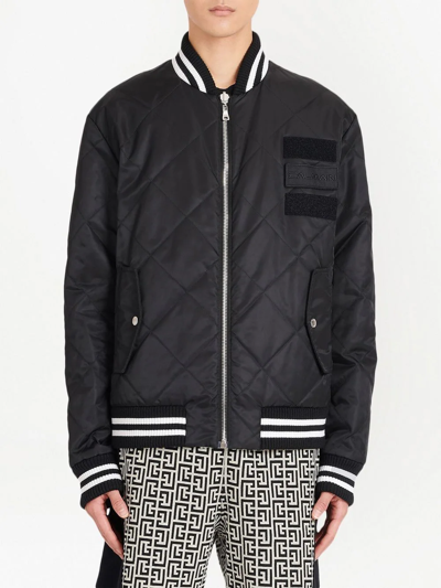 Shop Balmain Quilted Bomber Jacket In Black