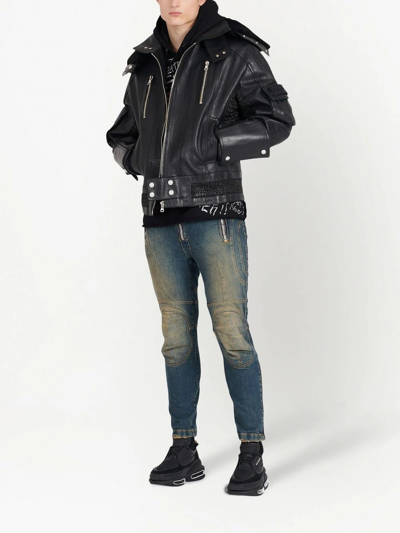 Balmain Two-tone Skinny Jeans In Black