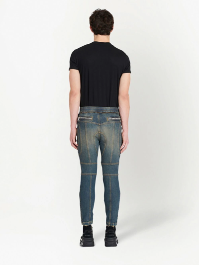 Shop Balmain Two-tone Skinny Jeans In Black