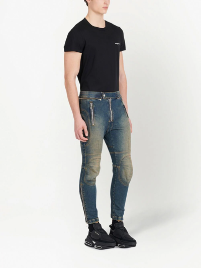 Shop Balmain Two-tone Skinny Jeans In Black
