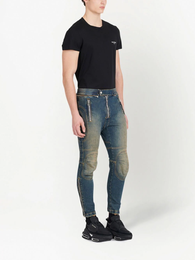 Balmain Two-tone Skinny Jeans In Black