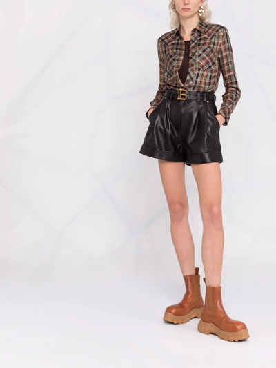 Balmain High Waist Lambskin Leather Belted Shorts In Black