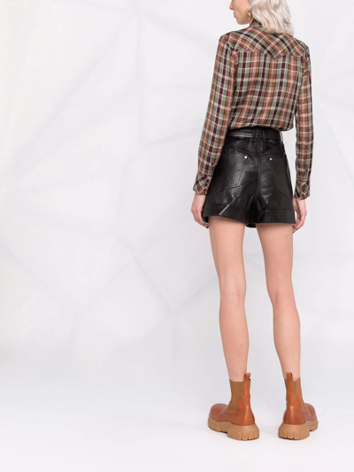Balmain High Waist Lambskin Leather Belted Shorts In Black