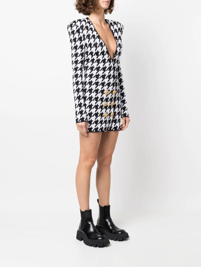 Balmain Double-breasted Houndstooth-knit Blazer Dress In Black