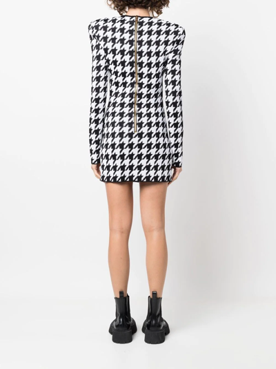 Balmain Double-breasted Houndstooth-knit Blazer Dress In Black