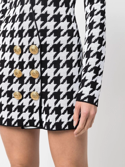 Balmain Double-breasted Houndstooth-knit Blazer Dress In Black