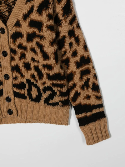Shop Dsquared2 Leopard-print Knitted Cardigan In Neutrals